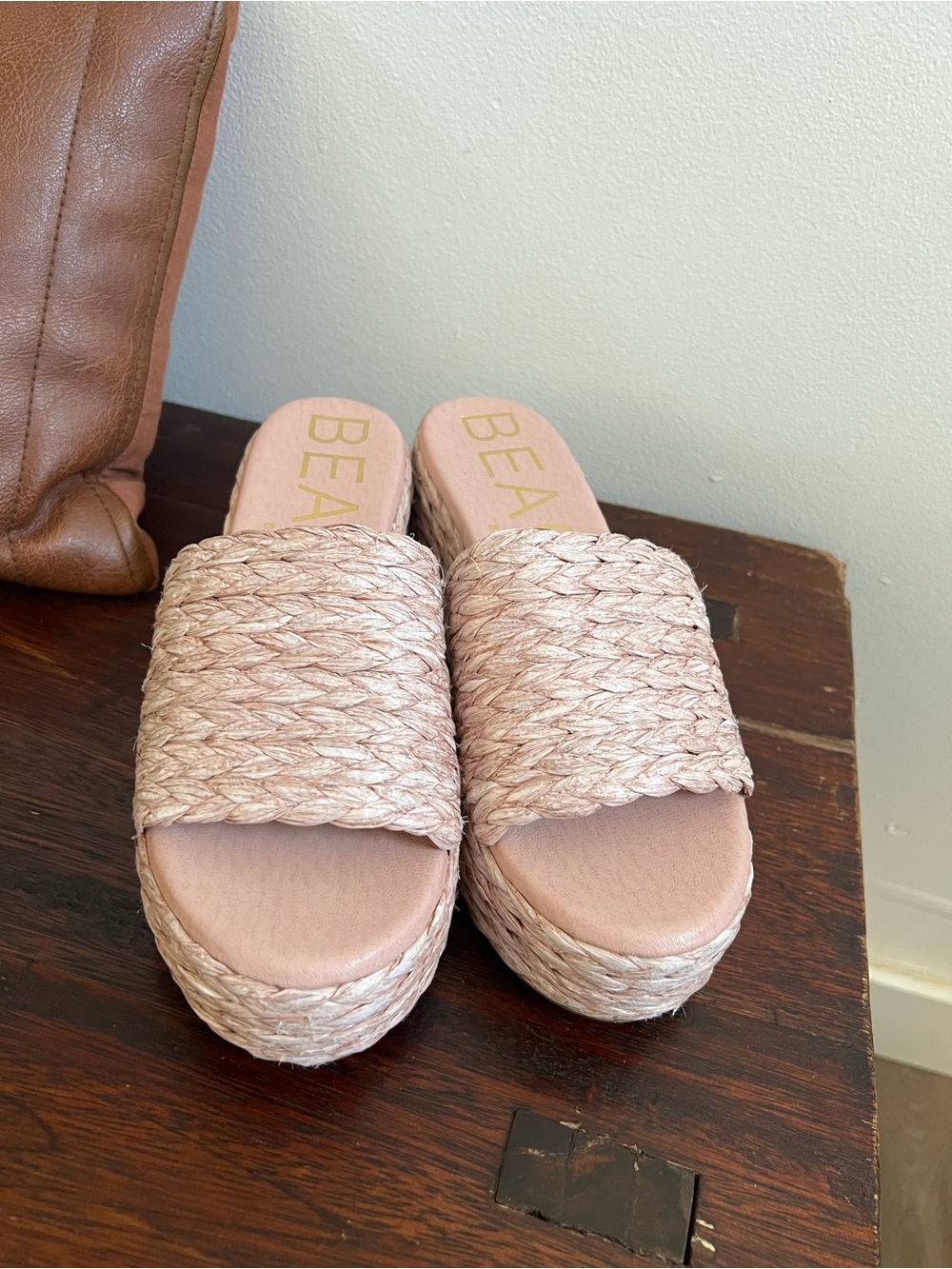 Anthropologie Blush Braided Platform Slide Sandals